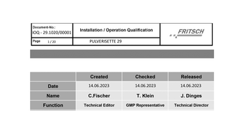 IQ/OQ documentation (questionnaire format - implementation by customer)